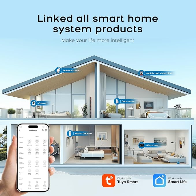 PGST WiFi Alarm System for Home Security,DIY Door Alarm Sensors,Tuya App Remote Control,Compatible with Alexa&Google for Villa,Apartment,Cabage,No Contract Fee