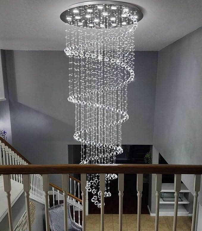 W40 x H118in Chandelier with LED Bulbs Glam Crystal Light Hight Ceiling Lighting Fixtures for Living Staircase Foyer Entryway