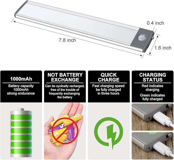 30-LED Motion Sensor Cabinet Light,Under Counter Closet, Wireless USB Rechargeable Kitchen,54-LED Battery Powered Operated Light, for Wardrobe,Closets,Cabinet,Cupboard（Warm Light）