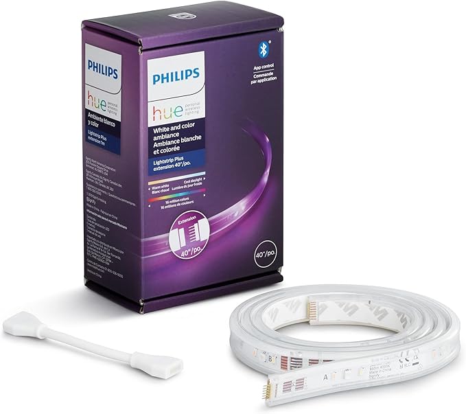 Philips Hue Bluetooth Smart Lightstrip Plus 1m/3ft Extension (No Plug), (Voice Compatible with Amazon Alexa, Apple Homekit and Google Home), White