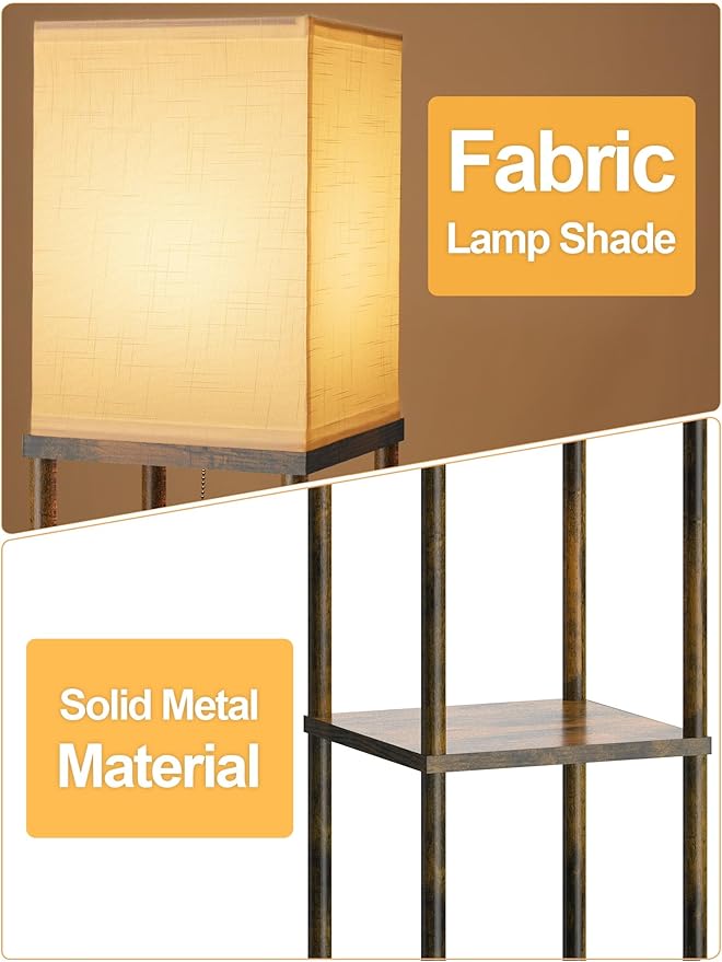 PARTPHONER Floor Lamp with Shelves for Living Room 2 Pack, Shelf Floor Lamp with 3 CCT LED Bulb, Corner Display Standing Column Lamp Etagere Organizer Tower Nightstand for Bedroom, Rustic Brown