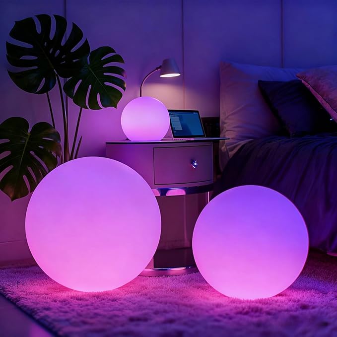 LOFTEK Color Changing Night Light, Smart LED Lamp with Bluetooth APP and Remote Control, 220 Scene Modes, 8-inch RGB Ball Mood Lighting for Living Room (Corded Electric)