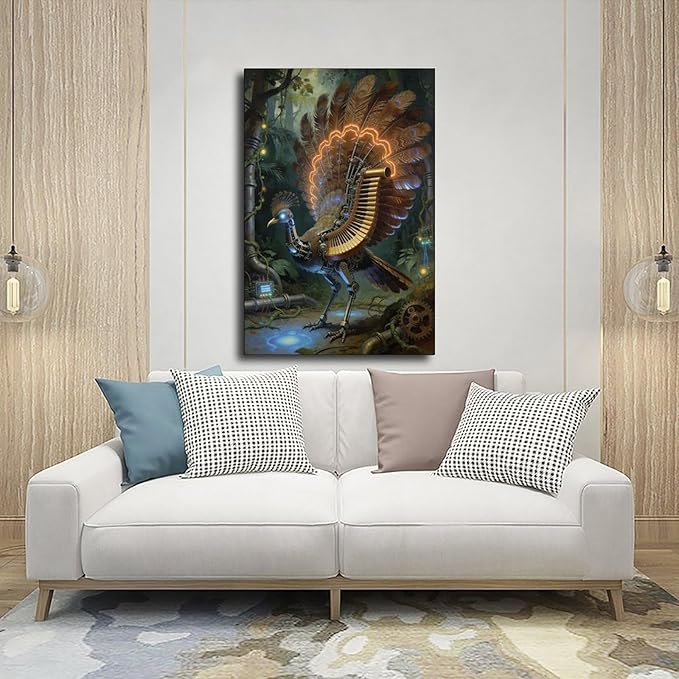 Framed Mechanical Fantasy Wall Art for Living Room TV Wall Vintage Steampunk Aesthetic Home Decor 20x30inch(50x75cm)