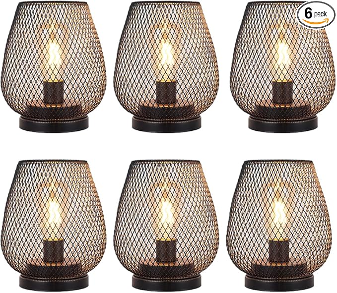 JHY DESIGN 6PCS Metal Cage LED Lantern Battery Powered Lamp Vintage Cordless Accent Light Great for Weddings Parties Patio Bedroom Living Room Yard Events for Indoors Outdoors
