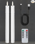 9.6" Rechargeable Flameless Taper Candles with Remote, Timer, Dimmer, Ivory LED CandleSticks, 2 Pack USB Long Candles Battery Operated for Window, Table, and Mantel Decor
