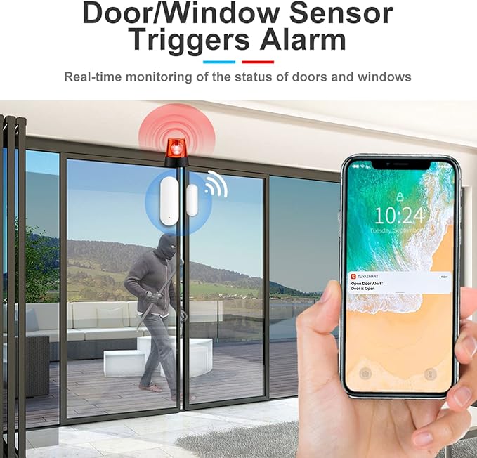 WiFi Door Window Sensor: Smart Contact Sensor with App Alerts, Door Open Detector Compatible with Alexa Google Assistant, Entry Detector Sensor for Home Security and Home Automation (2-Pack)