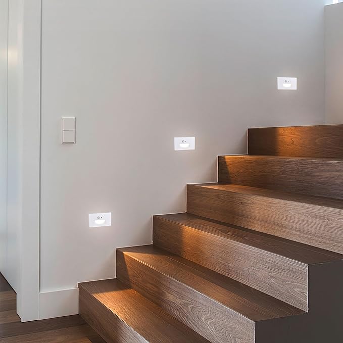 Edvivi Hardwired LED Step Light for Outside, Indoor/Outdoor 3000K White Stair Lighting Fixture with Motion and Photocell Sensor, Wet Location Step Lights for Stairway Pathway Driveway Patio, 2-Pack