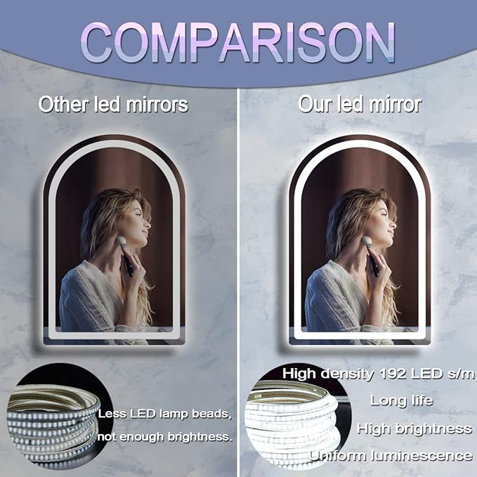 30 x 20 Inch LED Arch Mirror with Lights AntiFog 3 Color Adjustable Brightness Frontlits 30" Arched Lighted Vanity Mirror for Bathroom Wall Mounted Makeup Tabletop Smart Arch Light up Mirrors