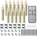 12 PCS Flameless Window Candles - Ivory Battery Operated LED Taper with Remote Updated Timer Function - Christmas Candles Warm White - Perfect for Wedding/Birthday/Party Decor