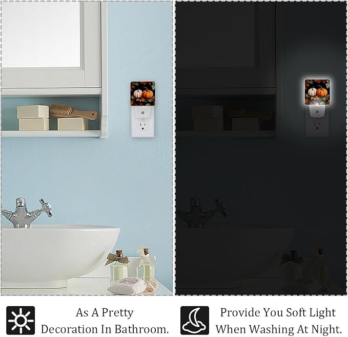 2 pcs Thanksgiving Pumpkins a (3) Plug in Dimmable Led Night Light with Auto Dusk to Dawn Sensor, Soft Nightlights for Hallway,Bedroom, Kids Room, Kitchen, Stairway
