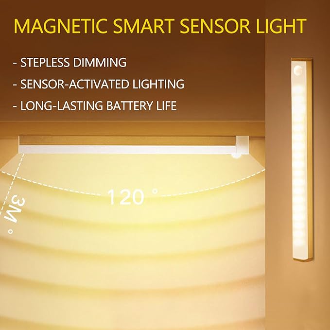 4 PCS 11.8in Punch-Free Smart Sensor Magnetic Rechargeable Led Lights, Motion Sensor Light Indoor, USB C Rechargeable Closet Under Counter Lighting for Kitchen Cupboard Wardrobe