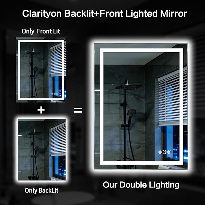 30"x 36" LED Bathroom Mirror with Lights, Backlit & Front Lit, Stepless Dimmable, Anti-Fog, 3 Colors Led Mirror, Wall-Mounted Vanity Mirror, Memory Function, Tempered Glass, Shatter-Proof