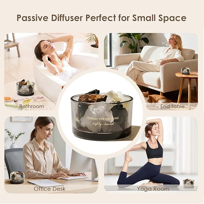 Crystal Stone Aroma Diffuser with Essential Oils for Home, Bathroom, Office, Home Decor & Fragrance 2 in 1, Chic Aromatherapy Gift Set (Freesia Scent)