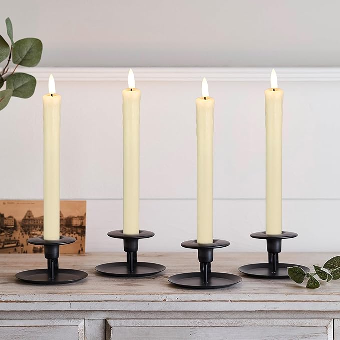 Flameless Taper Candles with Remote, 6 Pack Real Wax LED Battery Operated Candle with Flickering Flame, Safe Home Décor for Living Room, Bedroom, and Dining Table, Dripping Wax Ivory