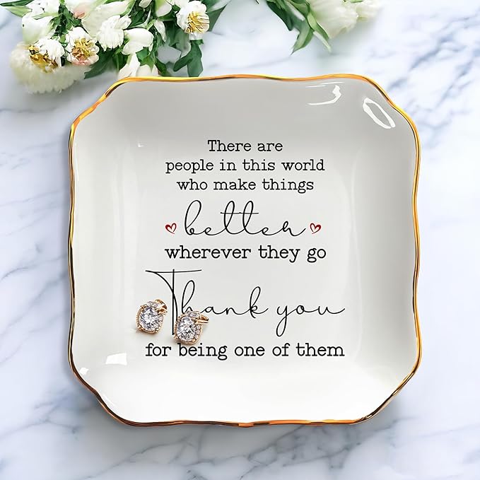 OASSIE Teacher Appreciation Gifts for Women - 4"x4" Ceramic Jewelry Dish Tray - Teachers Day Birthday Appreciation Inspirational Retirement Thank You Nurse Appreciation Gifts for Women Coworkers Boss