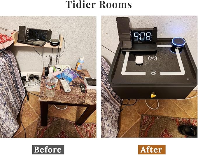 HOMEMORE Floating Nightstand with Charging Station Bedside Table LED Smart Bedside Table Wall Mounted Nightstand Black