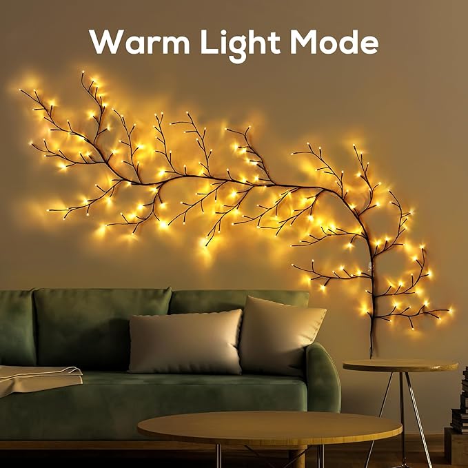 Enchanted Willow Vine Lights for Home Decor with 160LEDs, 8.2FT Voice-Activated Wall Decoration Light, Support Warm and Color Light Mode Switch, Ideal for Christmas, Wedding, Party Decor(Black)(1PCS)