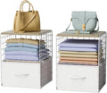 2 Pack Stackable Storage Drawers, Closet Organizers and Storage Shelves with Wooden Top & Adjustable Dividers, White Fabric Closet Drawer Organizer, Modular Storage Bins for Bedroom Wardrobe Apartment