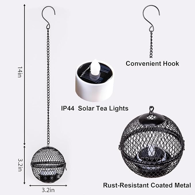 Solar Hanging Lanterns Lights Outdoor, 4 Pack Hanging Candle Holder with Solar Tea Lights Candles Outdoor Waterproof, Chandelier Ideas for Tree Pergola Patio Decor, ALL FORTUNE