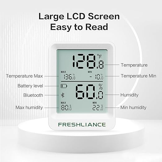 Freshliance Bluetooth Temperature Humidity Data Logger Recorder, Refrigerator Freezer Thermometer Hygrometer, Digital Remotely Temperature Humidity Monitor with APP Data Analysis, BlueTag TH20, 10pack