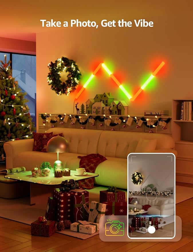Lepro WL1 AI Smart RGB Wall Lights for Christmas Decorations, LLM AI Generated Lighting with LightBeats Music Sync, Voice Control Via App, Wi-Fi & Bluetooth LED Light Bars, 6 Pcs with 2 Corners