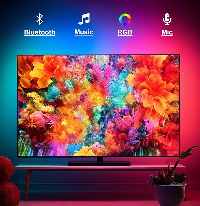 WS2811 IC WS2812b RGB Individually Addressable LED Strip Light 16.4FT 30Pixels/m Bluetooth APP Remote Control Music Sync for Room Home TV Party Decoration USB 5V