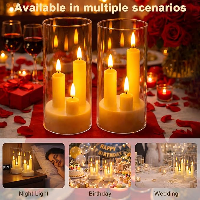 Flameless 3-in-1 Cone Candle with Remote & Timer, Battery-Operated LED Candle with 3D Flickering Wick, Acrylic,for Home Decor, Holiday Parties & Wedding Centerpieces(2pcs)