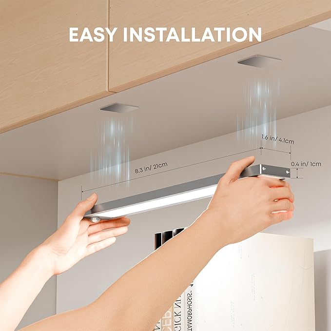Under Cabinet Lighting Wireless, 2 Pack 8.3 inch 1500mAh 6500K Dimmable Motion Sensor Light Indoor, Rechargeable LED Under Counter Lights for Kitchen, Shelf, Stairs, Closet