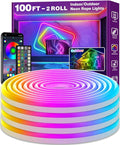 32.8Ft Neon Rope Lights,Flexible Led Rope Lights Control with App/Remote,Multiple Modes RopeLights,IP65 Outdoor RGB Led Neon Lights NonWater Resistant,Music Sync Gaming Led NeonLight Strip (100FT)