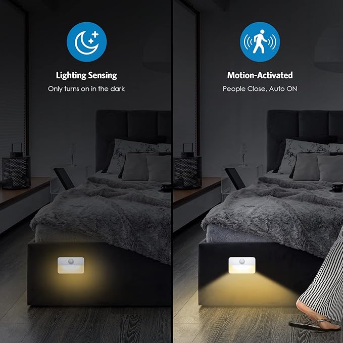AMIR 12 Pack Motion Sensor Stair Lights for Indoor, Battery-Operated LED Night Light, 40 Lumen 3000K, Cordless Closet Light, Tap Light, Safe Lights for Stairs, Hallway, Bathroom, Cabinet, Kitchen