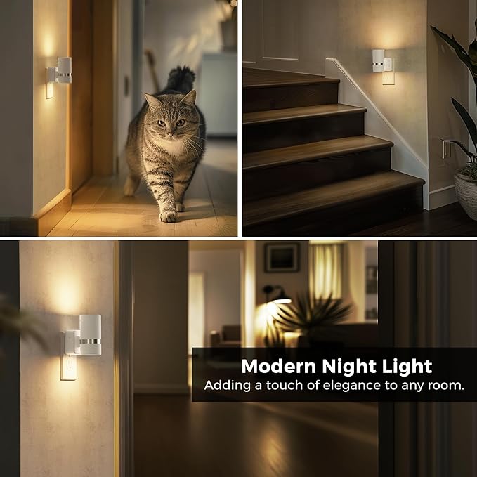 L LOHAS LED Night Lights Plug into Wall, Plug in Night Light with Light Sensor, Dimmable 0-100LM, Soft White 3000K, Wall Sconce-Style Design Night Light for Bedroom, Hallway, Stairs, 2 Pack