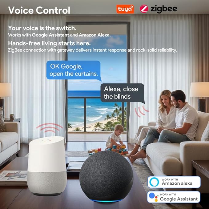 ZigBee 3.0 Dual Motor Smart Curtain Track System, Ripple Fold Electric Drapery Rods, Independent Left Right Control Day Night Curtains, 1.2N.m Mini Automatic Opener (3 meters (118.1 inches))