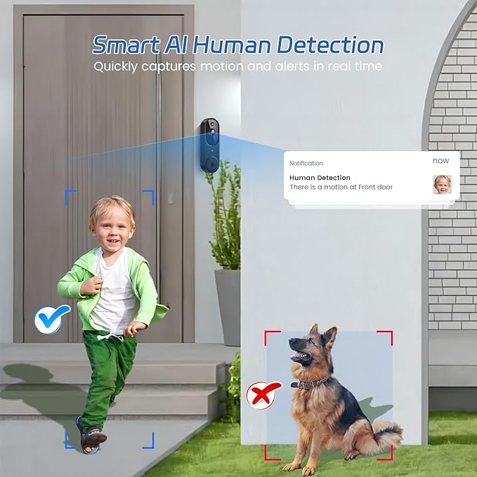 Doorbell Camera M52, Security Camera Outdoor/Indoor, 1080 HD with Night Vision, 4 Infrared Lights, 120° Wide View, Motion Detection Notification, Works with Smartphone, Wireless, Online Support
