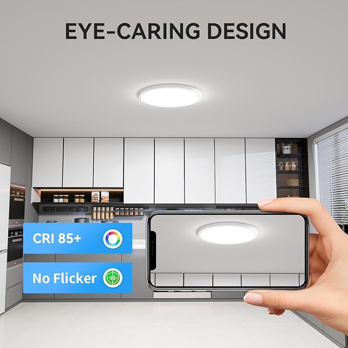 3200lm LED Flush Mount Ceiling Light, Super Slim 12 inch LED Ceiling Light, 5000K LED Ceiling Light for Bedroom, Living Room, Dining Room, Garage, Office (White, 8 Pack)