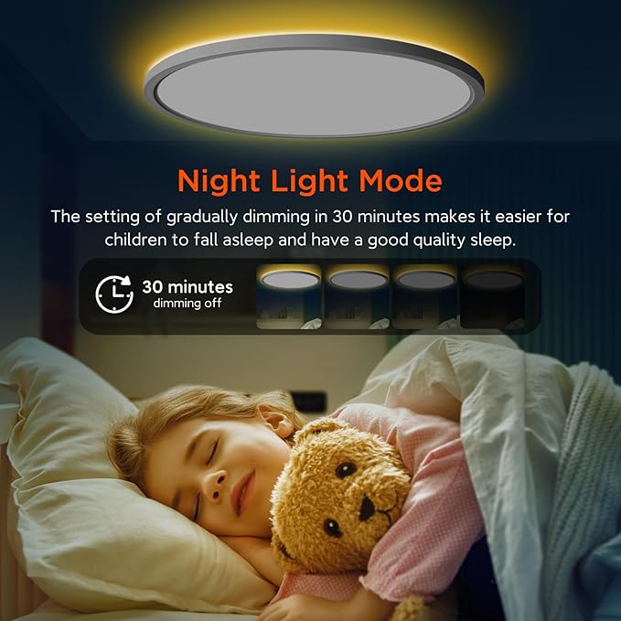 TALOYA Flush Mount Ceiling Light with Remote,3000K-6500K Adjustable,2000K Nightlight,15.8 Inch, Led Low Profile Ceiling Lights for Bedroom, Living Room, Kitchen, White
