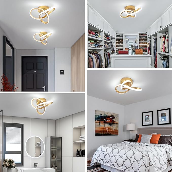Modern LED Ceiling Light,25cm 22W Flower Shape Gold LED Ceiling Lights, 6000K Cool White Light Lamp, Modern Ceiling Lights for Living Room, Bedroom, Kitchen, Hallway, Office - Brushed Gold