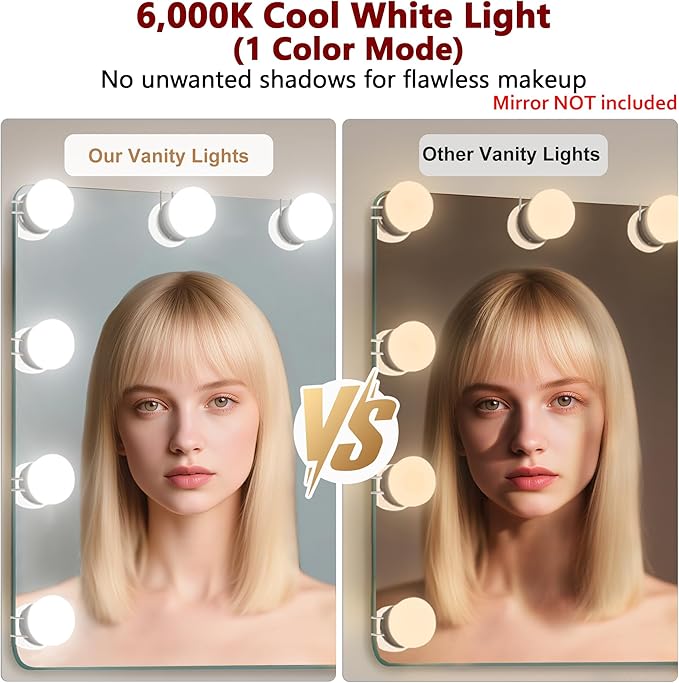 Waneway 14 Bulb Vanity Lights for Mirror, Plug-in Power Adapter & Touch Dimmer, 6,000K, 1350 Lumens (Mirror Not Included)