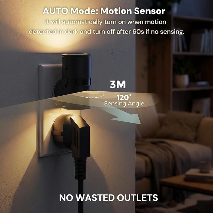 L LOHAS LED Motion Sensor Night Light, Mini Motion Activated Night Lights Plug into Wall, Rotating Motion Sensor Light Indoor, Amber-3000K-5000K, 10%-50%-100% Lumen, Hallway Bedroom Stairway, 2 Pack