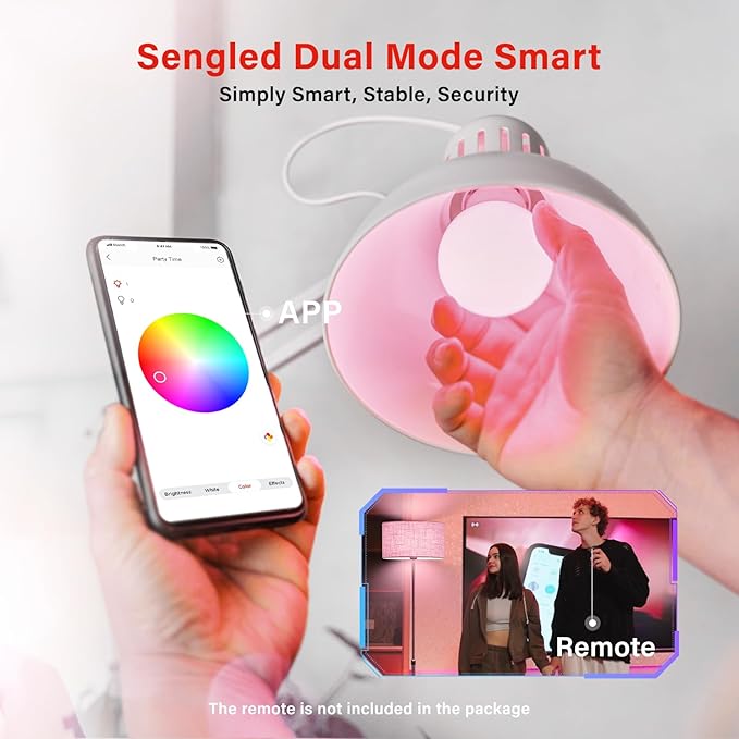 Sengled Dual Mode Smart Light Bulbs with Remote & App Control, Color Changing Bulbs, RGBW LED Light Bulbs 2700K-6500K Dimmable, 60W, Local Group Control (4P No Remote, No Support Alexa & Google)