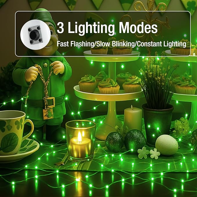 6 Pack Fairy Lights Battery Operated - 7ft 20 Led Twinkle Lights 3 Modes, Bulk Mini St. Patrick's Day Decorations String Lights Waterproof for Mason Jars Vases DIY Party Wedding Christmas - Green