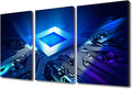 3 Panel Wall Art CPU Concept Painting Print On Canvas Pictures for Bedroom Circuit Board Home Decor Technology Digital Art Contemporary Artwork Paintings Stretched Frame Ready to Hang(24"Wx36"H)