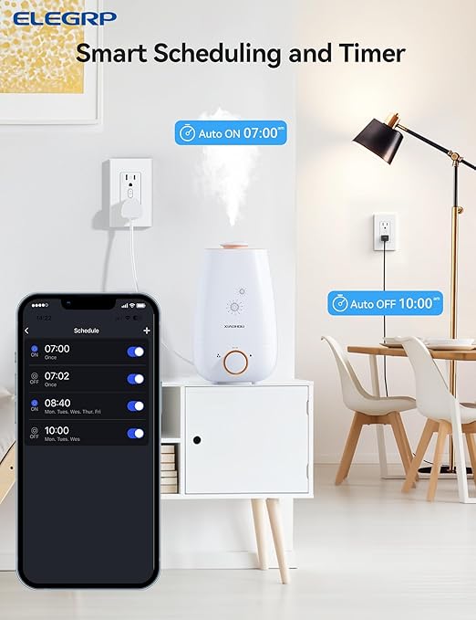 ELEGRP Smart Plug, Smart in-Wall Outlet Compatible with Alexa and Google Assistant, 2.4GHz Wi-Fi Smart Receptacle with Energy Monitoring, No Hub Required, UL Listed, White, 2 Pack