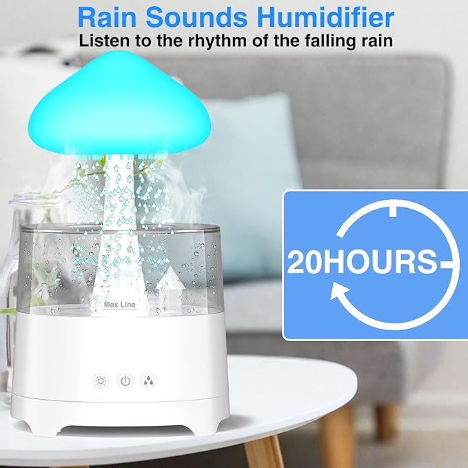 Diffuserlove Rain Diffuser Cloud Humidifier 450ML Diffuser Water Drip Waterfall Lamp Mushroom Humidifier (Size: 6.54''x10.5'')