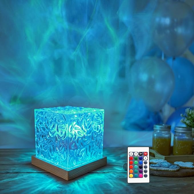 RICHMYC Ocean Wave Projector Light, 16 Colors Gradual Rotating Water Lamp with Remote Control, Beach Decor Sea Themed Northern Lights Projector for Office Bedroom Bar Restaurant(Plug in 4.7in)