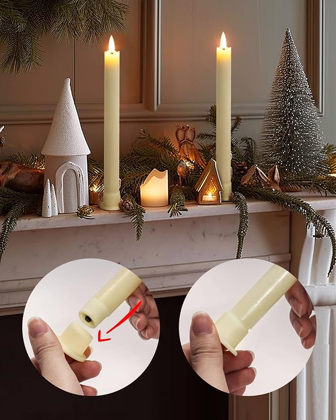 Homemory Real Waxy Flameless Taper Candles with Remote Timer, LED Candlesticks Flickering, Battery Operated Candles with Holders, 9.6 Inches for Home Christmas Wedding Celebration Decor, Ivory, 6 Pcs