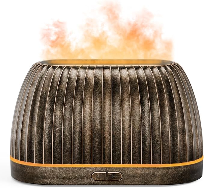 Essential Oil Diffuser, Flame Effect Aromatherapy Diffuser with 7-Color LED Lights & Auto Shut-Off, Ultrasonic Diffusers for Home, 120ml Samll Scent Diffuser for Essential Oils - Gold