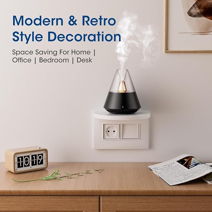 Ultrasonic Essential Oil Diffuser, 150ML Modern Aromatherapy Diffuser with Candle Light, 2 Mist Mode, Remote Control, Auto-Off, Small Cool Mist Humidifier for Home Bedroom Office Yoga, Black