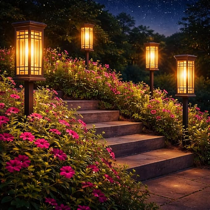 4 Pack Solar Lights Outdoor Waterproof, Bright Solar Pathway Lights with Auto On/Off, Weatherproof Garden Landscape Lighting for Yard Patio Walkway Lawn Decor