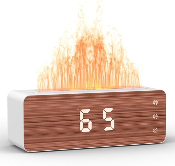 Flame Diffuser Humidifier, 700ml Large Fire Diffuser Humidifier for Desk, Full-Color Adjustable, Time & Humidness Display, 26dB Quiet, Cool Mist Diffuser, Essential Oil Diffuser for Bedroom