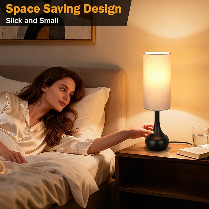 Touch Table Lamp for Nightstand, 3-Way Dimmable, Space Saving & No Assembly Required, Upgraded Small Droplet Vintage Black Bedside Lamp for Bedroom, Living Room, Office (Bulb Included)